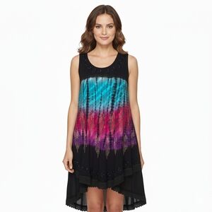 Greater Good Rayon Tie Dye Beaded Bohemian Dress Free Size Plus